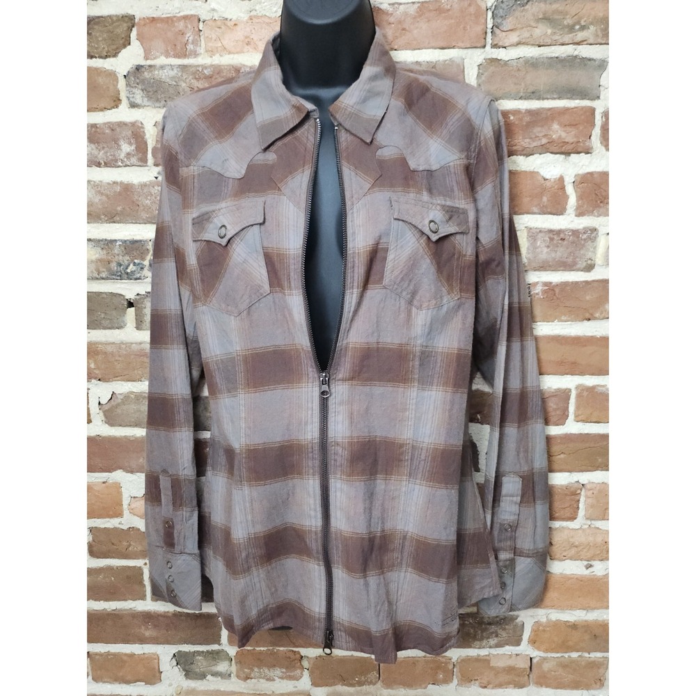 Stetson Women's M Brown Plaid Check Full Zip 100% Cotton Shirt CowgirlCore NWT - Picture 2 of 13